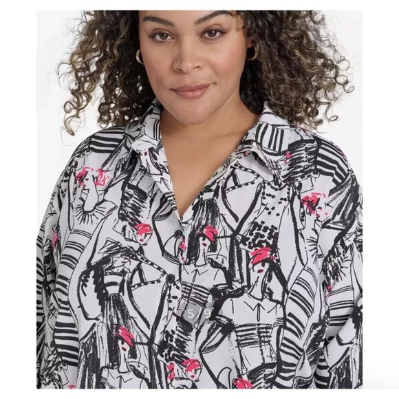 Women's Plus Size Karl Lagerfeld Paris Printed Collared Button-Front Shirt Size - Picture 8 of 8
